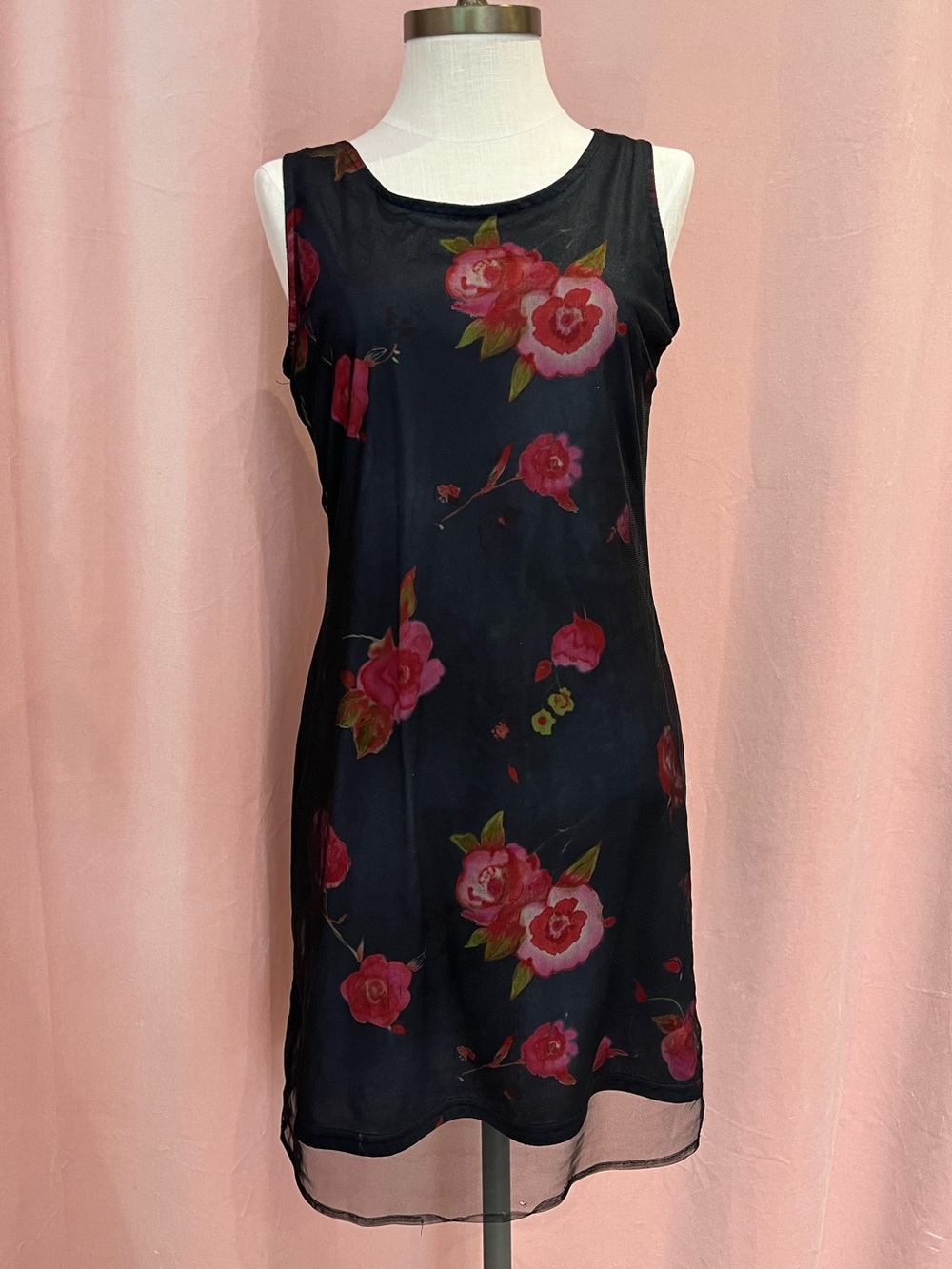 Scarlett Black Floral Mesh Overlay Dress Size M